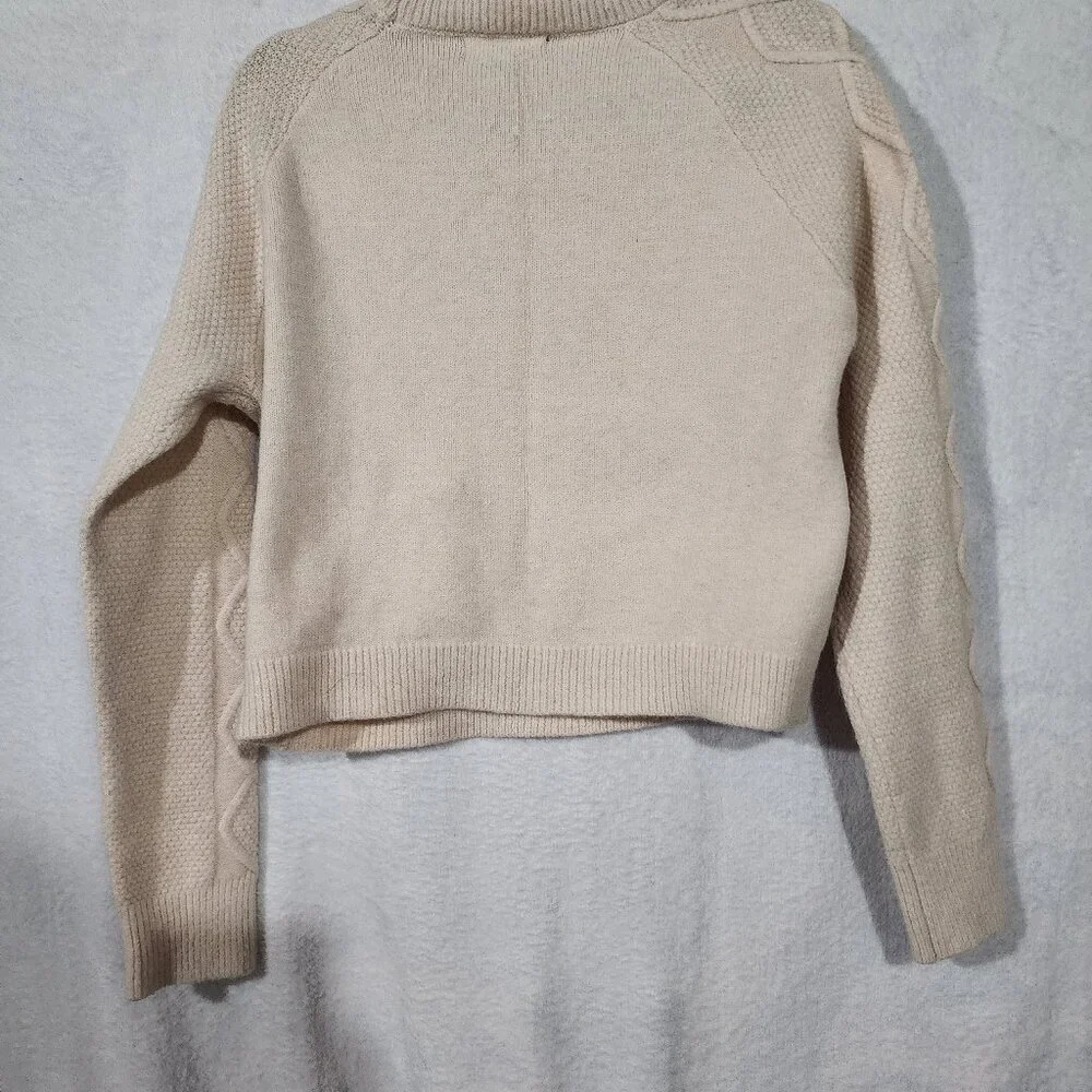 Mock Neck Cropped Cable Knit Sweater Academia